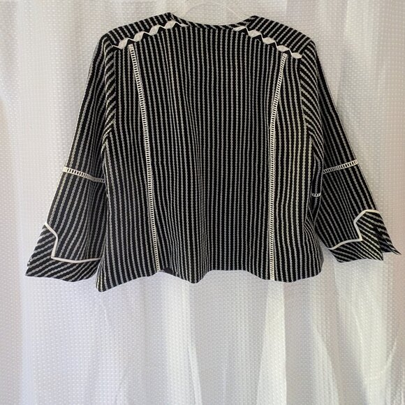 NWOT Rafaella Boho Black & White Jacket w/ Embroidered Trim Size PL Cropped - Picture 5 of 10